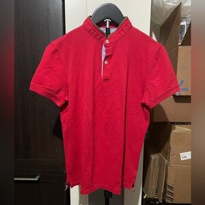 Massimo Dutti Red Cotton Short Sleeve Shirt | Madarin Collar | Size S
